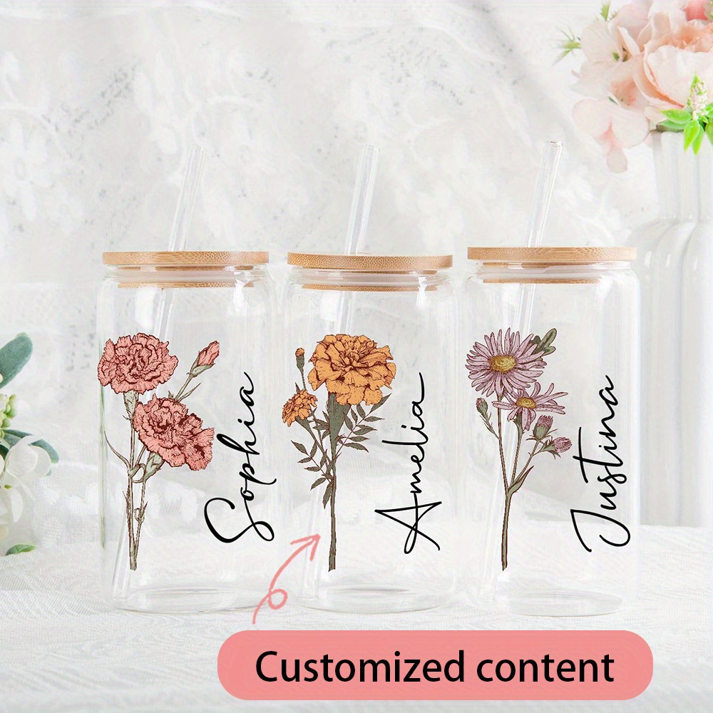 Coffee Equipment Names - Bicchiere in vetro personalizzato con fiore